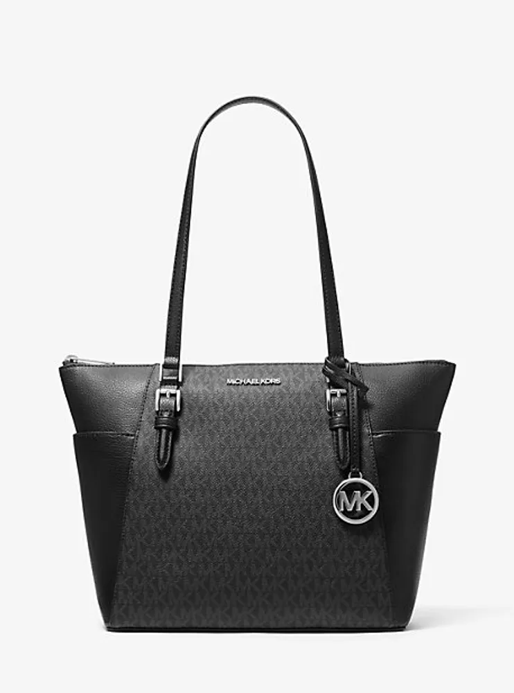 Charlotte Large Logo and Leather Top-Zip Tote Bag