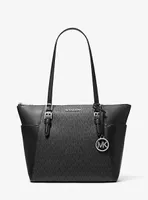 Charlotte Large Logo and Leather Top-Zip Tote Bag