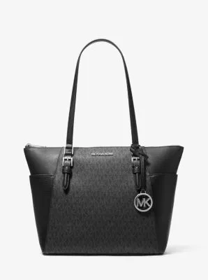 Charlotte Large Logo and Leather Top-Zip Tote Bag