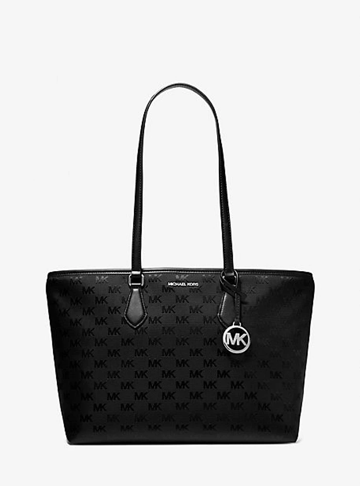 Sheila Large Woven Logo Nylon Tote Bag