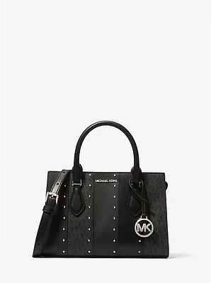 Sheila Small Studded Patchwork and Signature Logo Satchel