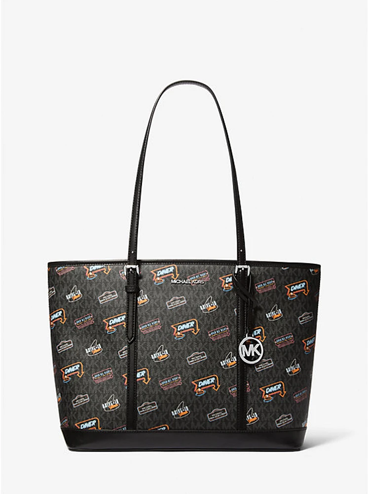 Jet Set Large Printed Signature Logo Tote Bag