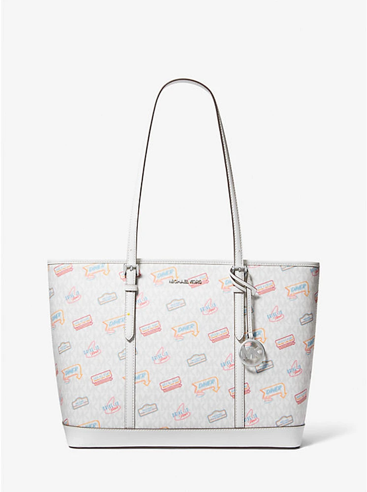 Jet Set Large Printed Signature Logo Tote Bag