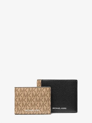 Pebbled Leather and Logo Billfold Wallet With Passcase