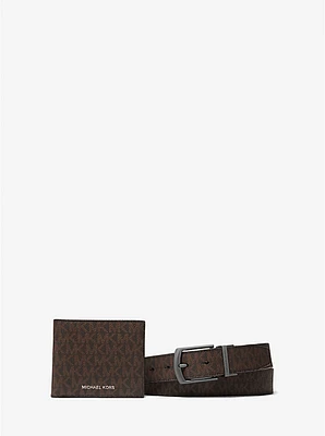 Signature Logo Billfold Wallet and Belt Gift Set