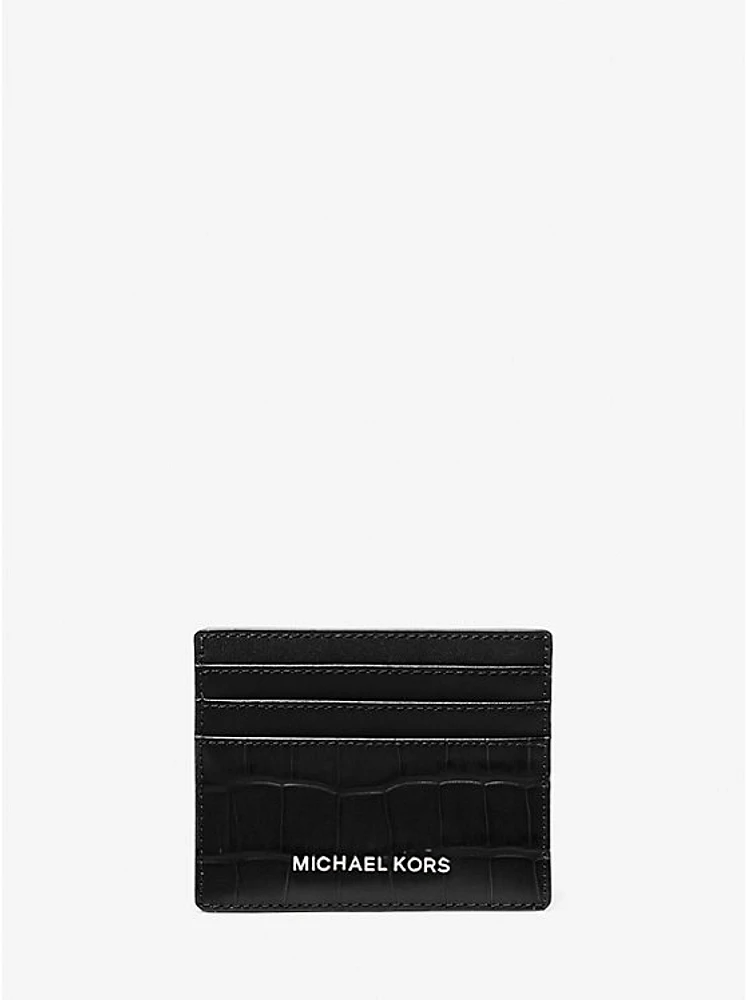 Hudson Crocodile Embossed Leather Tall Card Case