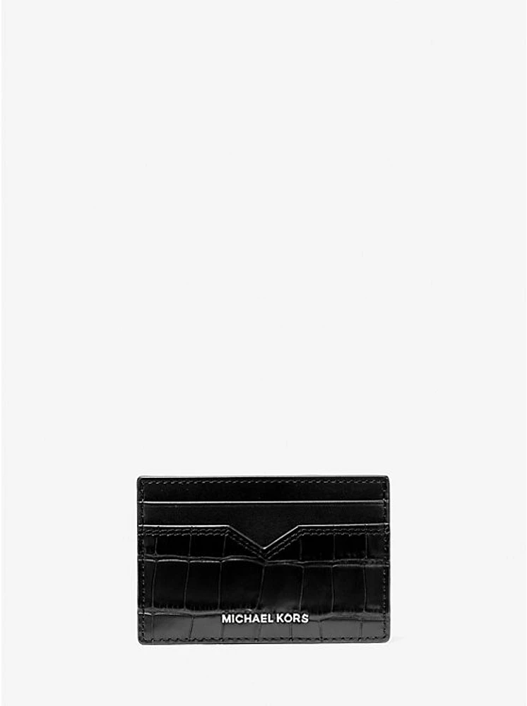 Hudson Crocodile-Embossed Leather Card Case