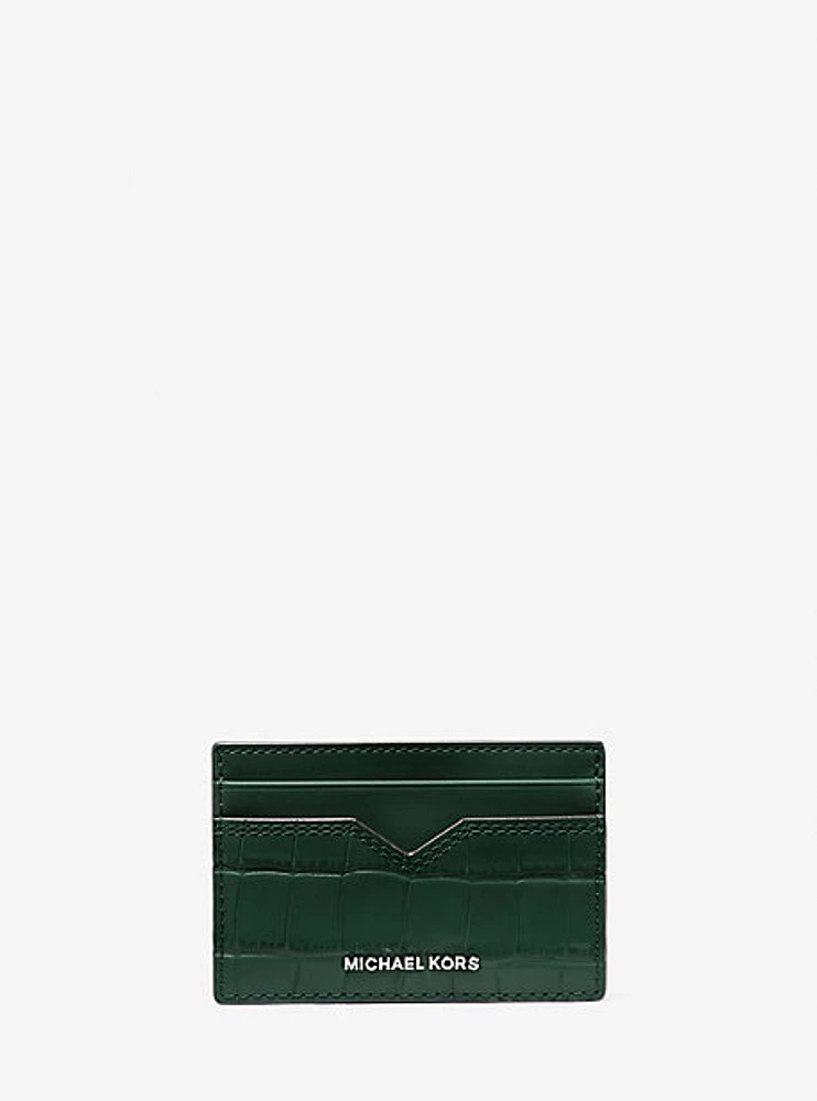 Hudson Crocodile-Embossed Leather Card Case