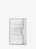 Hudson Metallic Crocodile Embossed Leather Bi-Fold Card Case