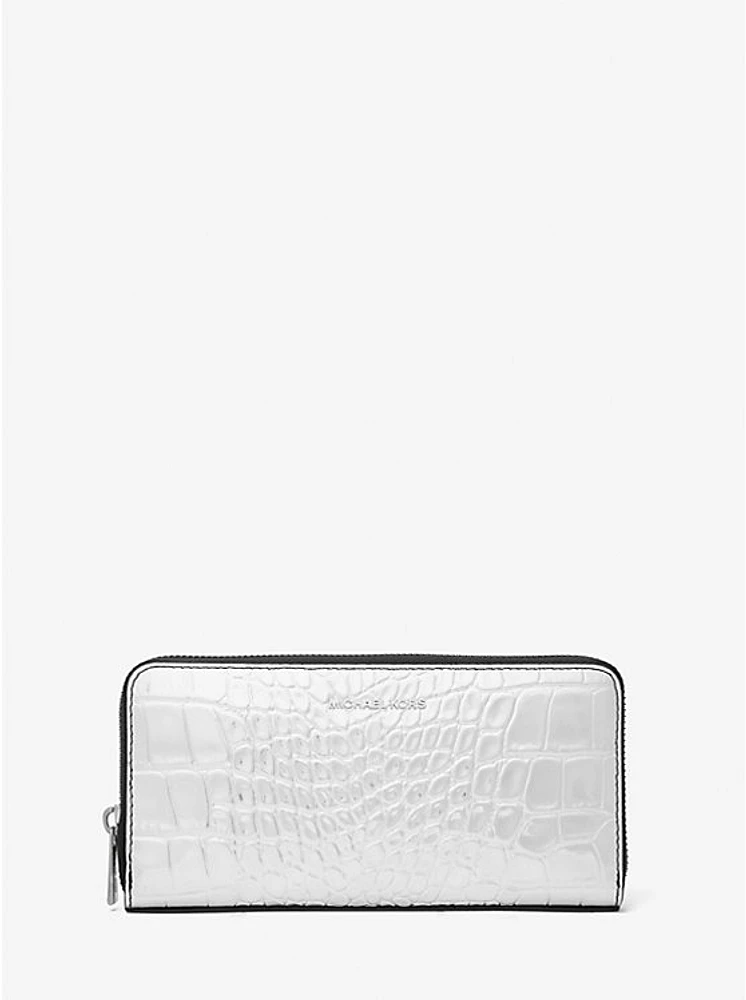 Hudson Metallic Crocodile Embossed Leather Zip-Around Wallet