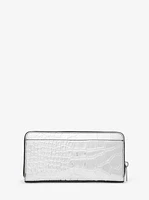 Hudson Metallic Crocodile Embossed Leather Zip-Around Wallet