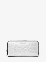 Hudson Metallic Crocodile Embossed Leather Zip-Around Wallet