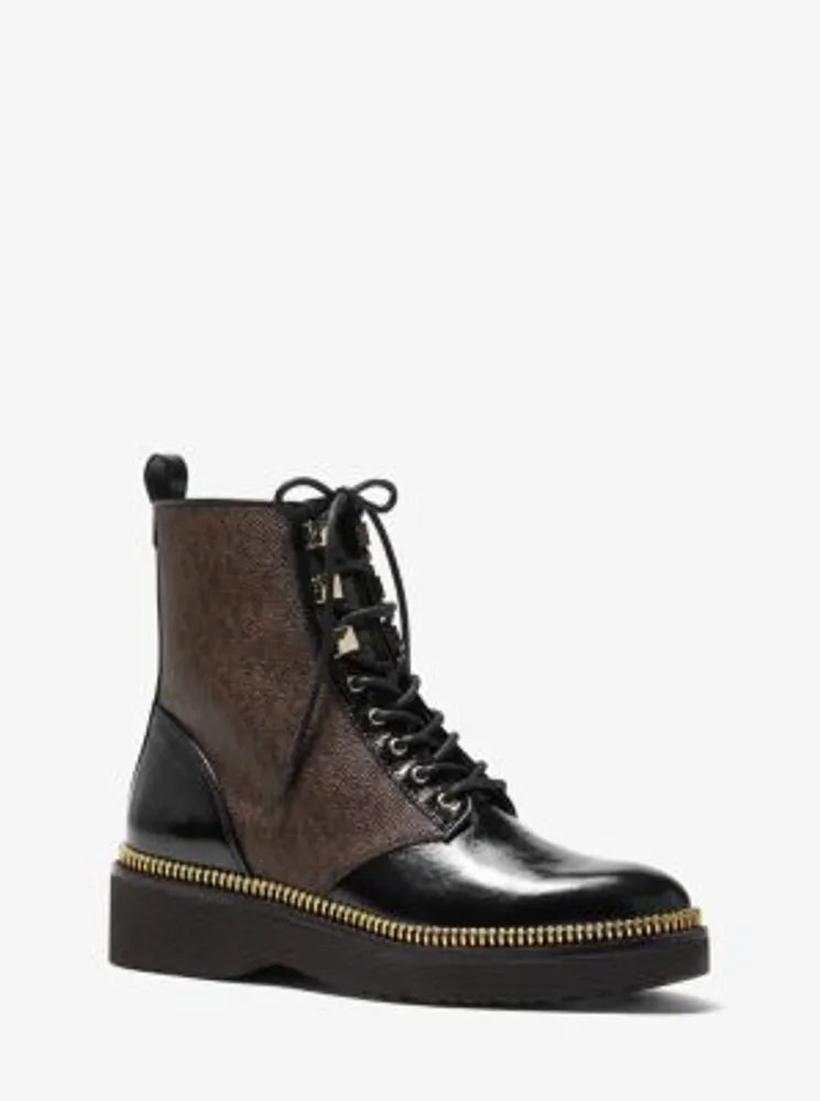 Haskell Crinkled Leather and Logo Combat Boot