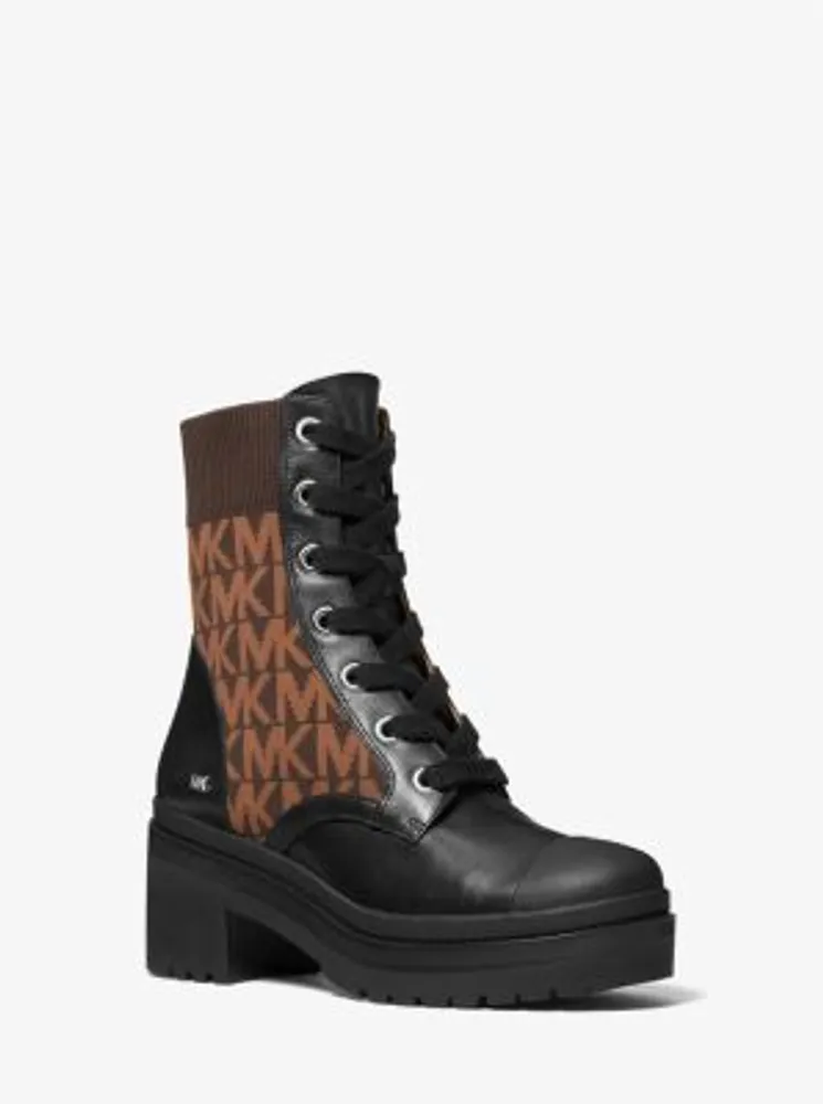 Brea Leather and Logo Jacquard Combat Boot