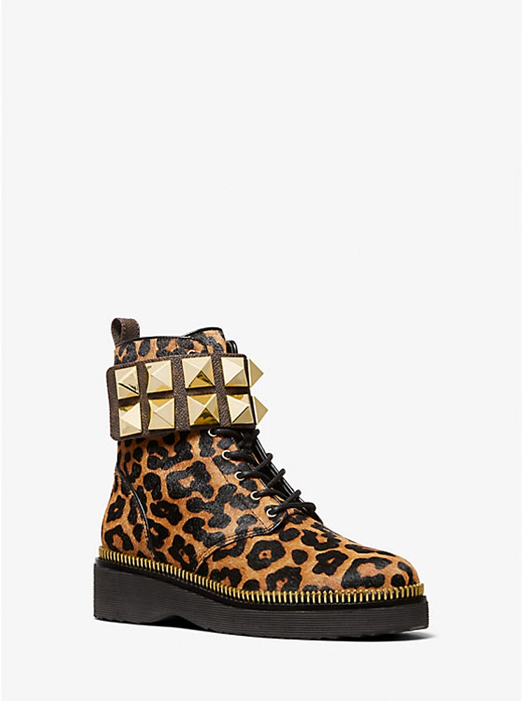 Haskell Studded Printed Calf Hair Combat Boot