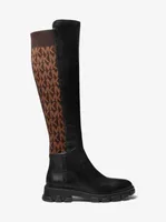 Ridley Leather and Logo Jacquard Knee Boot
