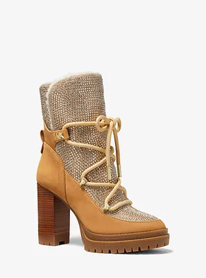Culver Embellished Nubuck and Glitter Chain Mesh Lace-Up Boot