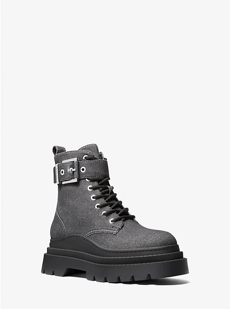 Colby Denim Print Leather Combat Boot