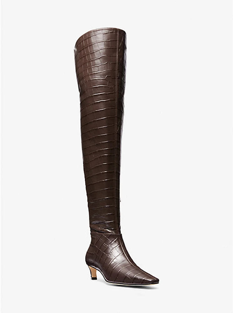 Bota Cosmo de piel con motivo de cocodrilo en relieve
