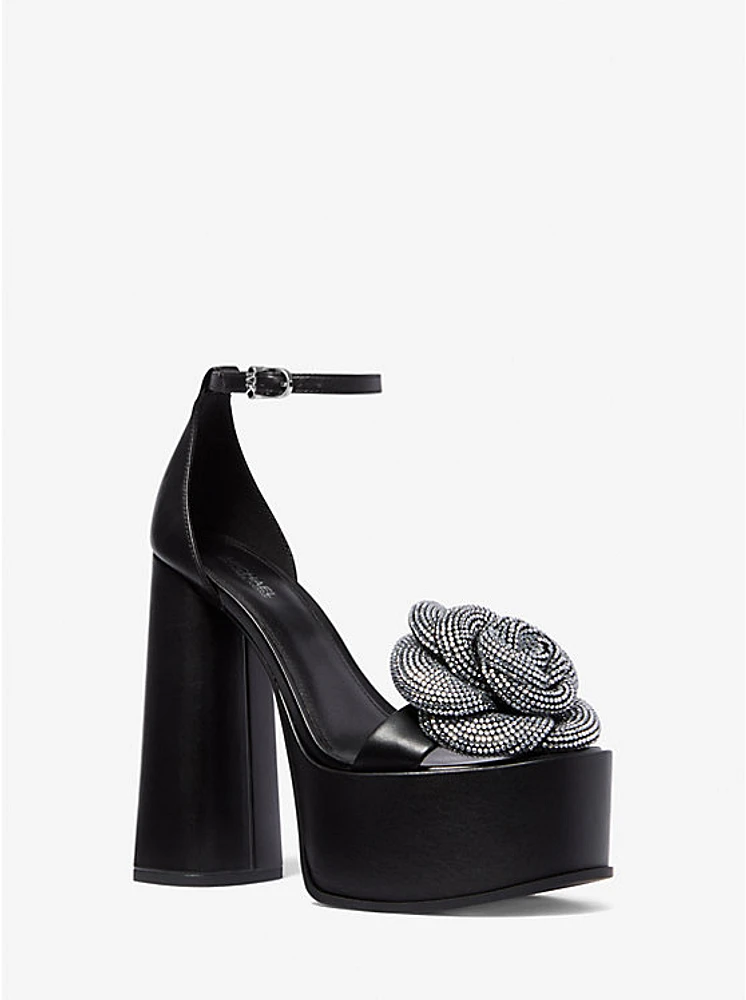 Elodie Crystal-Embellished Leather Platform Sandal