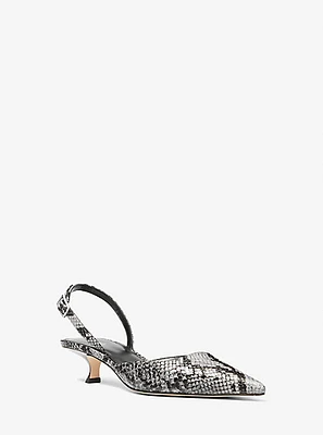 Luna Snake Embossed Leather Slingback Kitten Pump