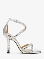 Celia Crystal Embellished Metallic Snake Embossed Sandal