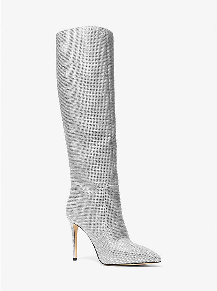 Rue Embellished Glitter Chain-Mesh Knee Boot