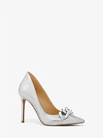 Scarlett Embellished Metallic Snake Embossed Leather Pump