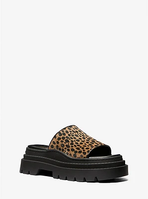 Kendra Cheetah Print Calf Hair Platform Slide Sandal