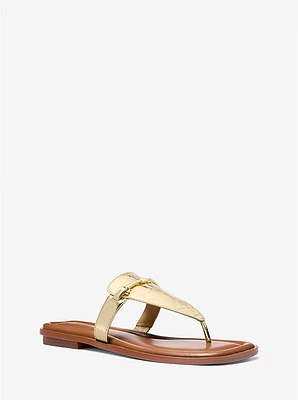 Lena Metallic Leather T-Strap Sandal