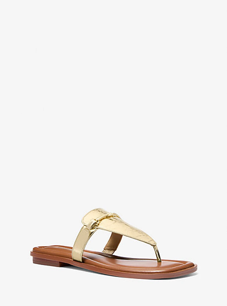 Lena Metallic Leather T-Strap Sandal