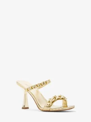 Clara Embellished Metallic Snake Embossed Leather Sandal