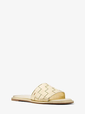Hayworth Woven Metallic Leather Slide Sandal