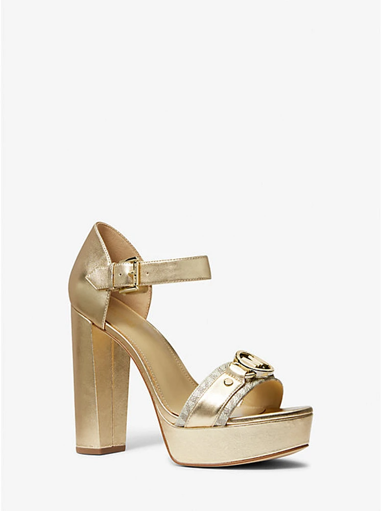 Rory Metallic Leather and Signature Logo Platform Sandal