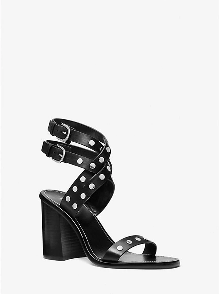 Irene Studded Leather Block Heel Sandal