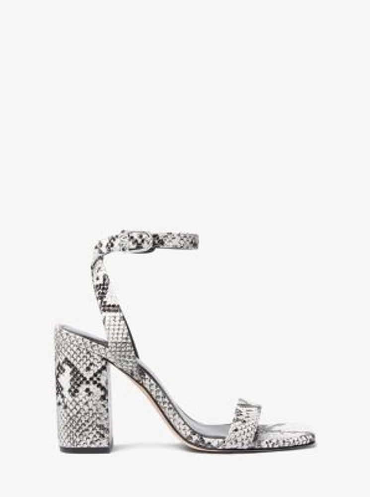 Merriam Snake Embossed Leather Block Heel Sandal