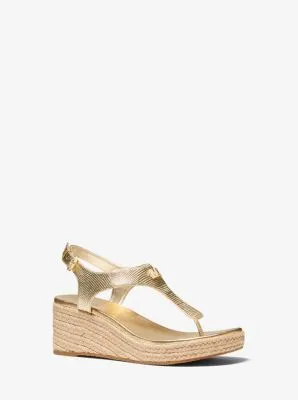 Laney Metallic Lizard-Embossed Leather Espadrille Wedge Sandal