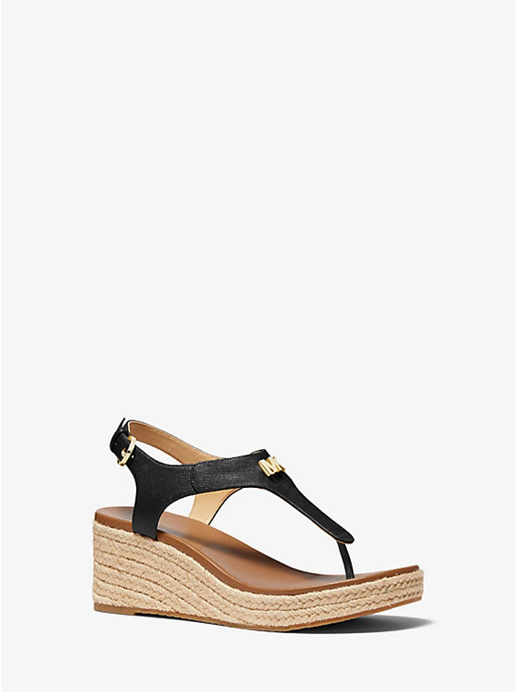 Laney Saffiano Leather Espadrille Wedge Sandal