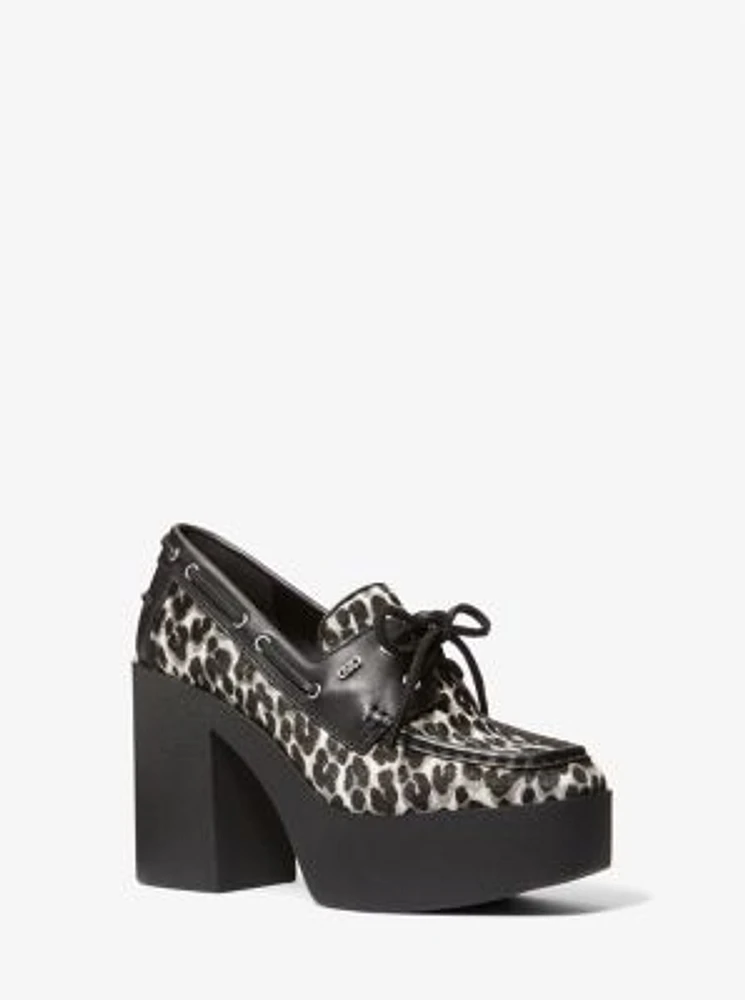 Cameron Leopard Print Calf Hair Platform Loafer