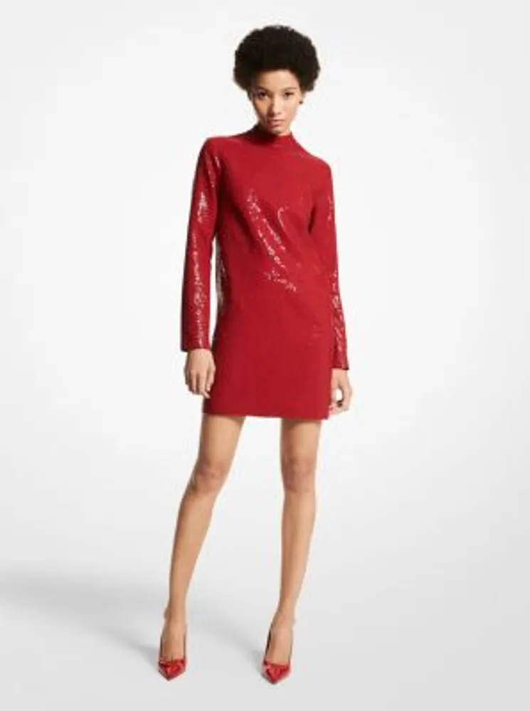 Hand-Embroidered Paillette Double Crepe Sablé Shift Dress