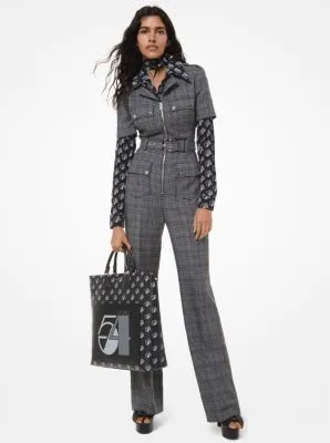 Glen Plaid Wool Utility Jumpsuit