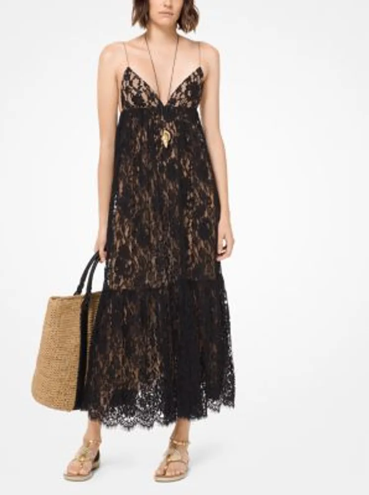 Crushed Floral Lace Empire Dress
