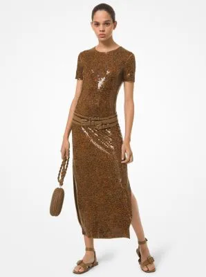 Sequin Embroidered Crepe Jersey Dress