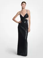 Hand-Embroidered Sequin Double Crepe Sablé Cutout Gown