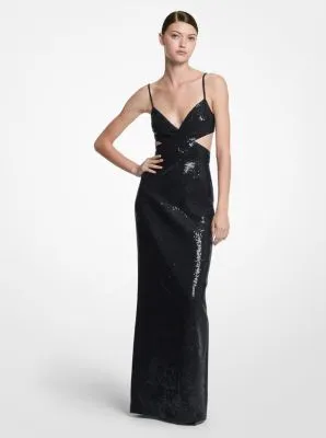 Hand-Embroidered Sequin Double Crepe Sablé Cutout Gown