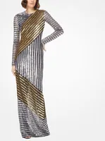 Stripe Sequined Stretch-Tulle Gown