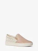 Keaton Two-Tone Logo and Glitter Chain-Mesh Slip-On Sneaker