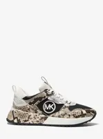 Theo Embellished Snake Embossed Leather and Canvas Trainer