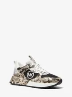 Theo Embellished Snake Embossed Leather and Canvas Trainer