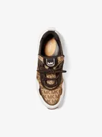 Olympia Logo Jacquard and Metallic Leather Trainer